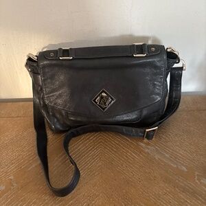 Vintage Ted Baker Black Leather Crossbody Shoulder Top Handle Handbag